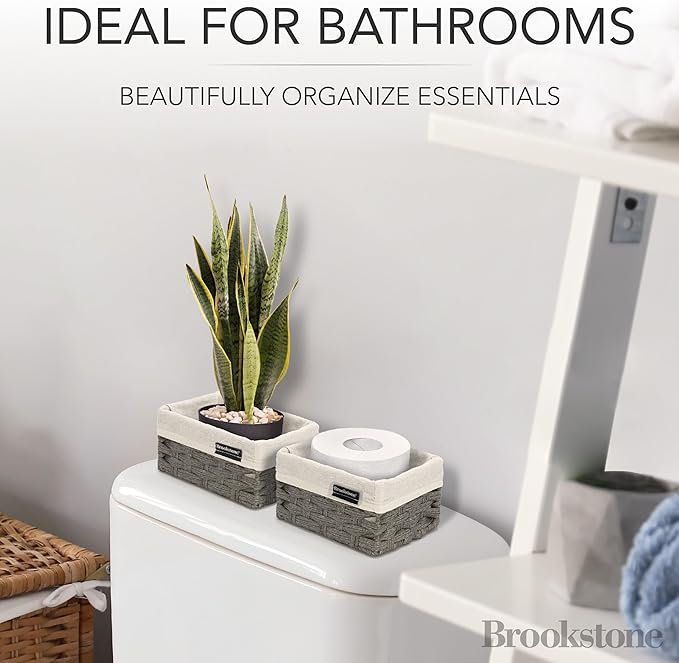 Brookstone Wicker Shelf Storage Basket Decorative Shelf Bin, bathroom organizers and storage, Boho Living Room Decor, Summer Storage 2025-3 Piece Set