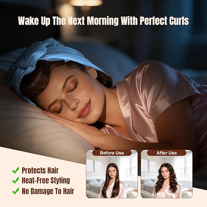 TULOBI 3 Pcs Heatless Curls Overnight - Upgraded Velvet Heatless Hair Curler with Velcro Fastener, Overnight Jumbo Blowout Rods, Hair Curlers to Sleep in for All Hair Types (Blue)