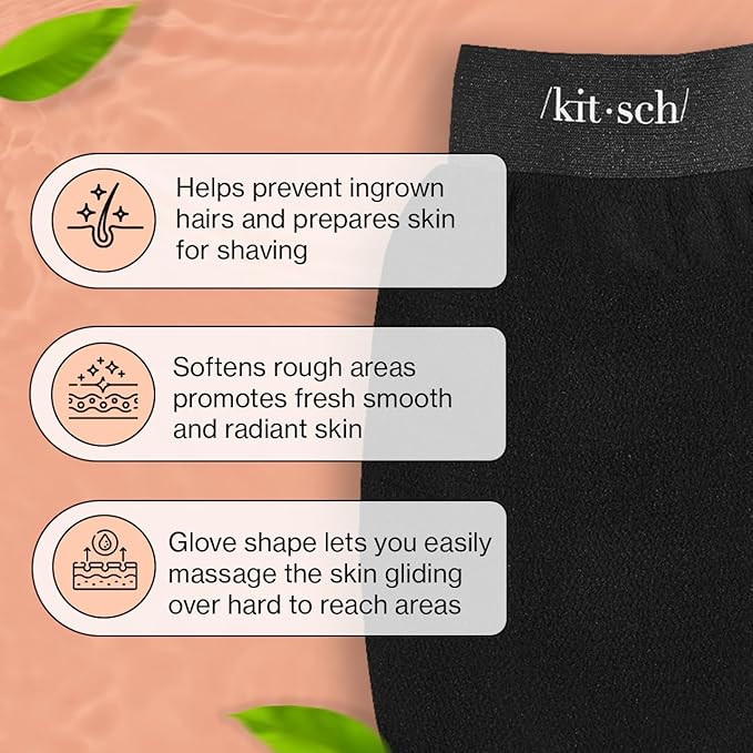Kitsch Exfoliating Glove 1pc – Korean Exfoliating Mitt & Deep Exfoliating Body Scrubber for Shower, Bath | Body Exfoliator Glove, Dead Skin Remover | Skin Care for Smooth Skin - Black