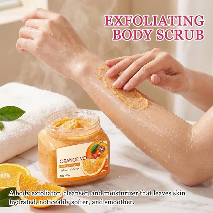 Fresh Orange Body Exfoliator, Deep Cleaning Exfoliating Body Scrub, Moisturizing Nourishing Salt Rose Body Scrub, 350 g