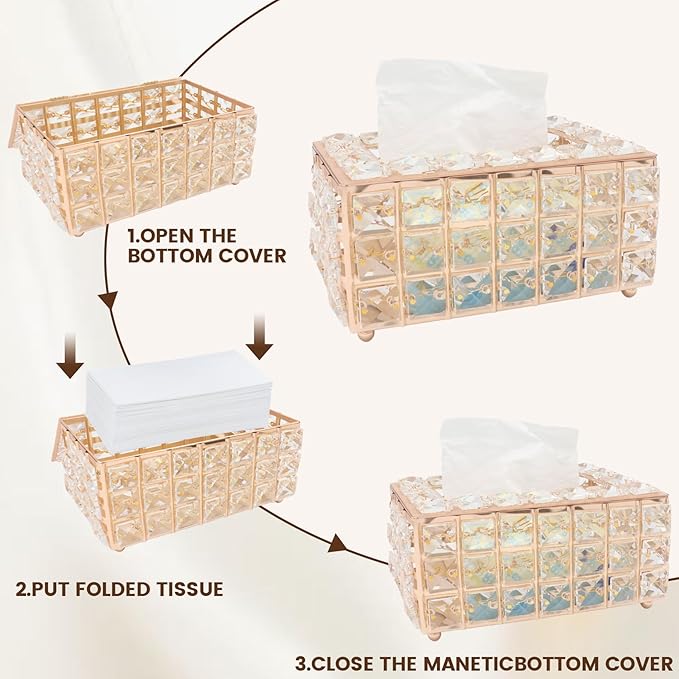Geesatis Tissue Box Cover, Rectangle Tissue Box Holder, Rectangular Napkin Facial Tissues Holder for Bathroom Toilet Bedroom Living Room Table Desk Office Dresser, 1 Pcs Gold 8''x4.5''x3.5''