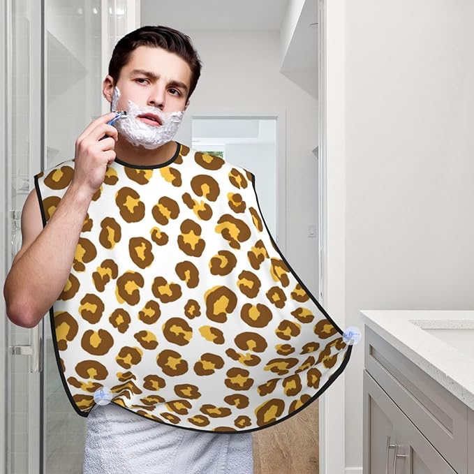Men's Shaving Accessory Cheetah Gold Leopard Print, Waterproof Beard Apron with Hair Catcher & Suction Cups