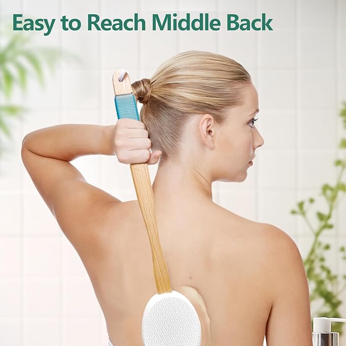 Back Lotion Applicator with 4 Replaceable Pads, Lotion Applicator for Back Self Elderly, Women, Cream Medicine Applicator with 17" Curved Handle Easy to Target Back and Feet, Colorful