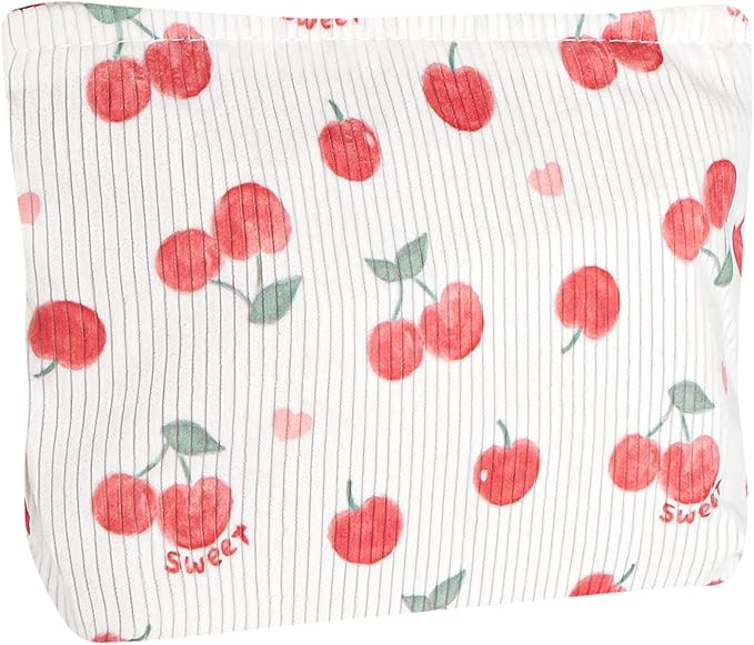 Cute Makeup Pouch for Women Cherry Small Make Up Bag for Purse Zipper Initial Cosmetic Bags Pouches for Purse Aesthetic Travel Toiletrybags, Red Cherries