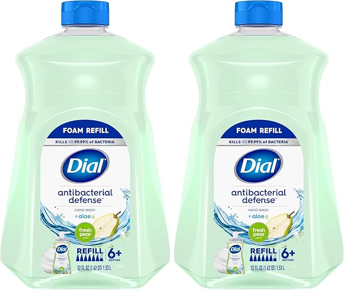 Dial Antibacterial Foaming Hand Soap Refill, Fresh Pear, 52 fl oz (Pack of 2)