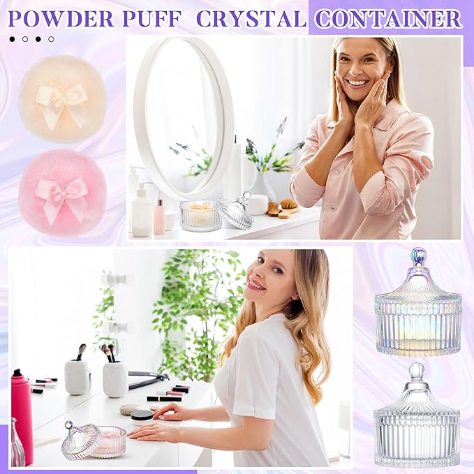 Tioncy 4 Pcs Large Body Powder Puff and Container Extra Large Body Powder Puff Dish Soft Washable Reusable Fluffy Makeup Sponge Wet Dry(Simple,Dazzling and Clear)