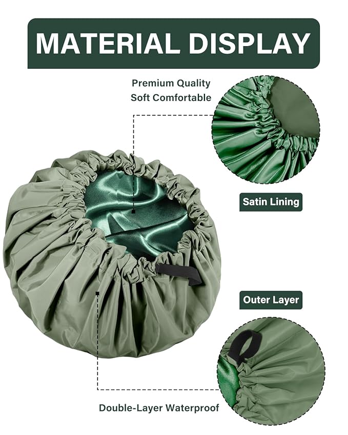Aquior Shower Cap for Women, Extra Adjustable Shower Caps for Women Double-Layer Waterproof Reusable Hair Cap, Large Size Hair Cap for All Hair,for Girls Spa Bath,Soft and Comfortable (Green)