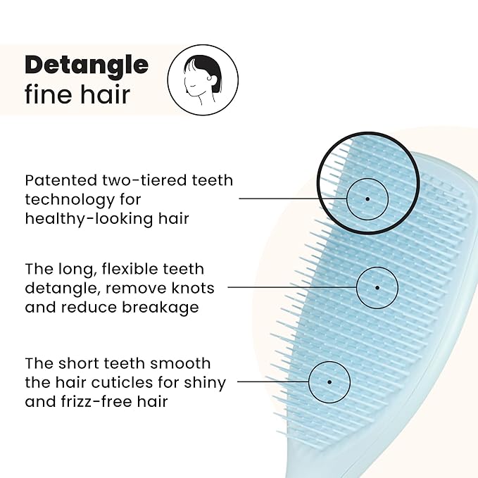 Tangle Teezer Fine Ultimate Detangler Brush, Dry & Wet Hair Brush to Detangle & Reduce Breakage for Fine Hair Types, Large, Seafoam Blue