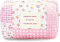 Floral Makeup Bag Pink Small Cotton Quilted Cosmetic Bag Organizer, Aesthetic Cottagecore Preppy Portable Pouch Purse Toiletry Bag for Women Girls Travel accessories