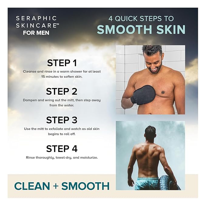 Seraphic Skincare Men Ultimate Body Exfoliating Mitt for Body, Exfoliating Glove & Body Scrubber for Shower Use, Deep Body Exfoliation, Dead Skin Removal & Self Tanner Washcloth