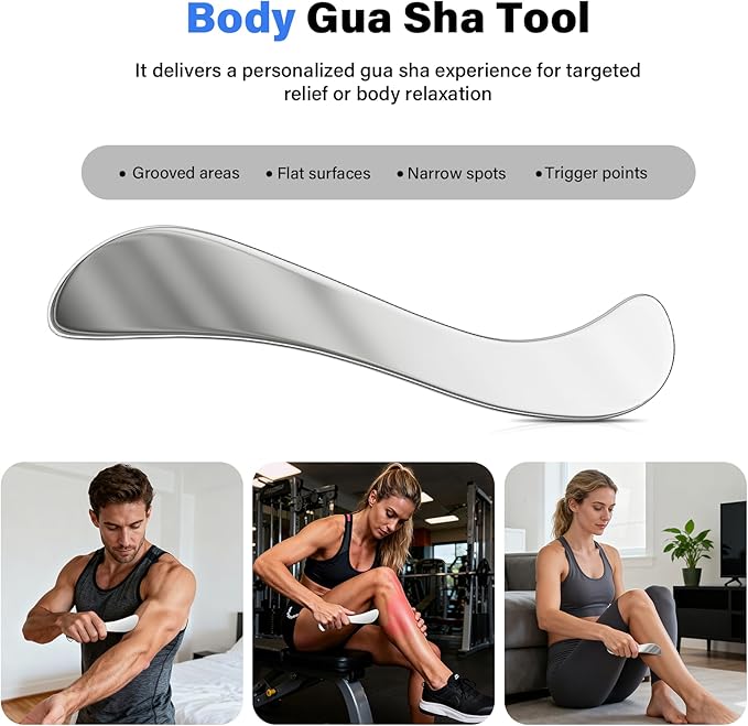 Stainless Steel Muscle Scraper Gua Sha Kit and Derma Edge Scraping Tools for Physical Therapy, Deep Tissue Guasha Massage Tool for Body and Face Relaxation (Grey-6pcs)