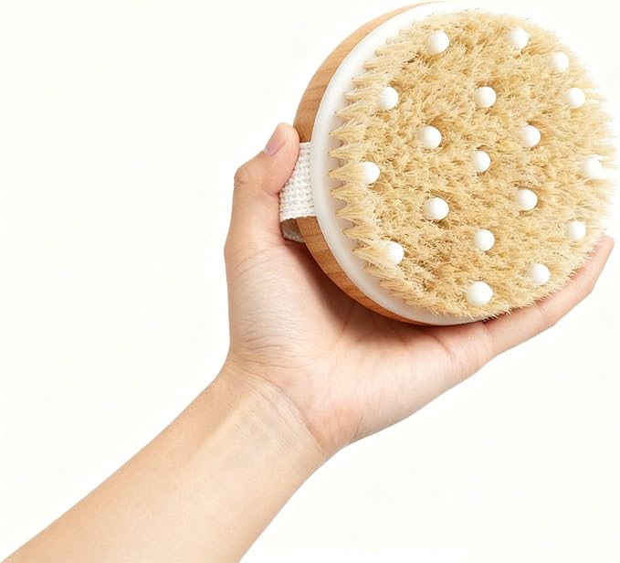 Dry Brushing Body Brush, Best for Exfoliating Dry Skin, Lymphatic Drainage and Cellulite Treatment, Organic Spa Massage Scrub Brush with Soft Boar Bristles, Great Gift for A Glowing Skin