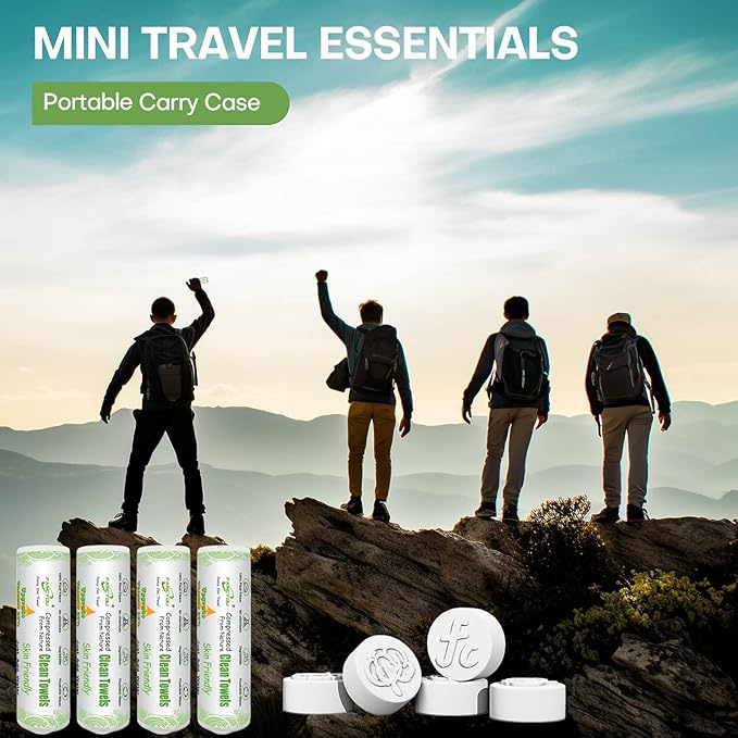 Compressed Coin Tissue for Travel 500 Pcs with 4 Carry Cases, Thicken 100% Cotton Disposable Face Cloths, Compact Mini Portable Facial Towel Disposable Washcloth for Camping Home Beauty Office