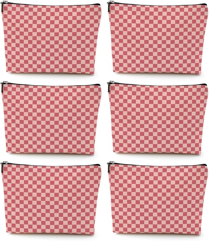 6 Pcs Checkered Makeup Bags Make up Bag Cosmetic Bags for Women Girls Employee Bestie Appreciation Christmas Birthday Travel Toiletry Bag Aesthetic Zipper Organizer Accessories, Cute Pink Plaid