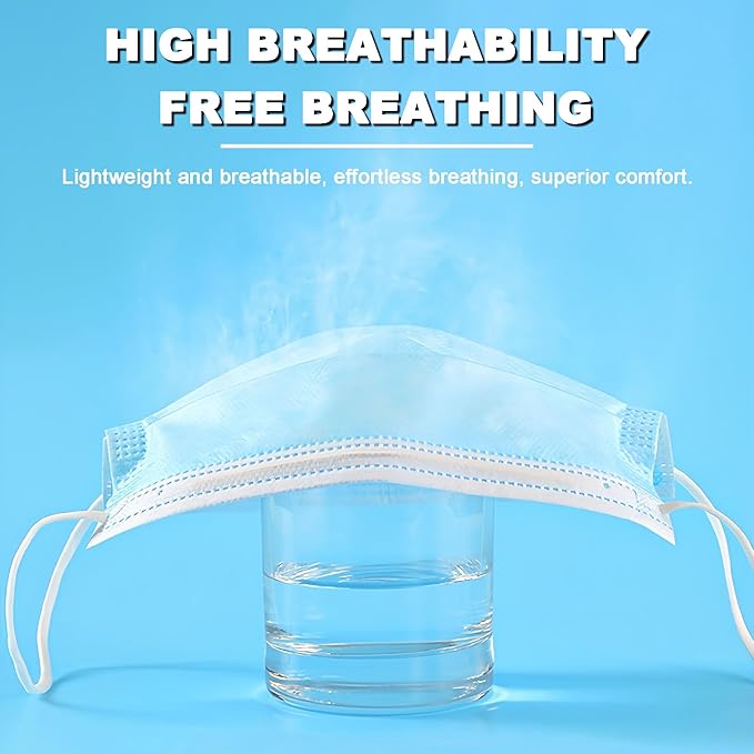 Disposable Face Masks 100 Pack, 3 Ply Breathable with Adjustable Nose Wire & Soft Ear Loops for Daily Use