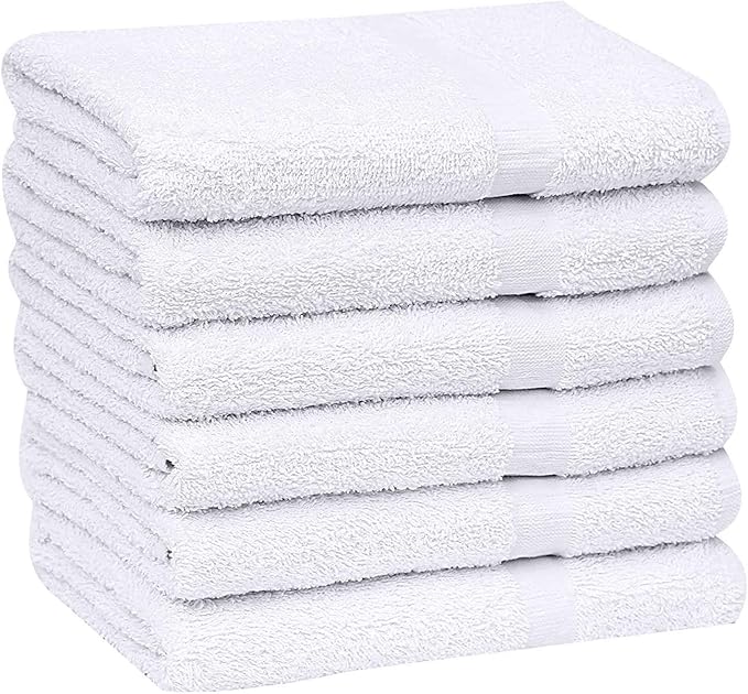 GOLD TEXTILES 12 Pack White Economy Cotton Blend 15x25 Inches Basic Hand Towels- Gym Towels (1 Dozen)
