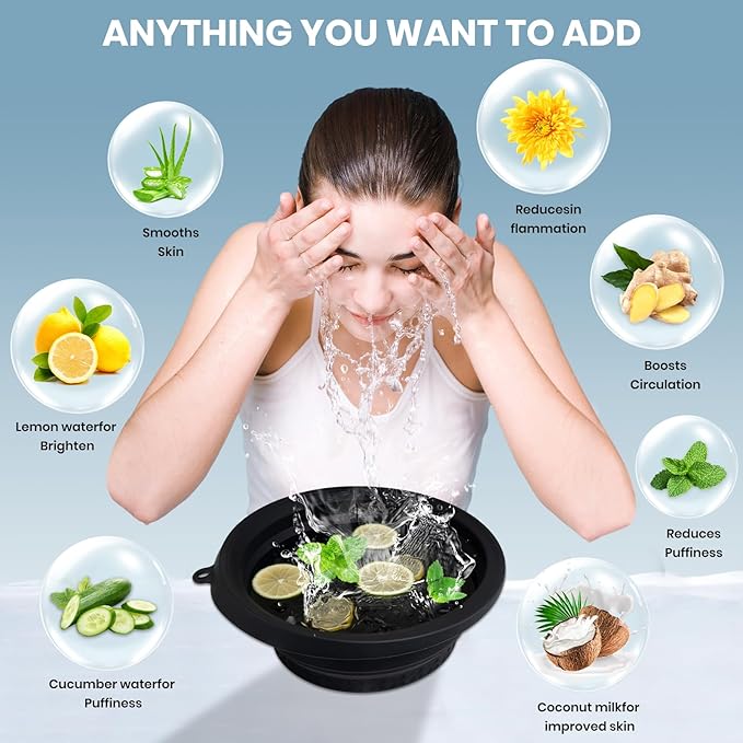 Ice Bowl for Face with Built-in Ice Tray, Foldable Silicone Face Bowl for Ice, Facial Ice Bath Bowl, Skin Tightening & Acne Relief, Portable Ice Face Bowl for Home Travel - Black