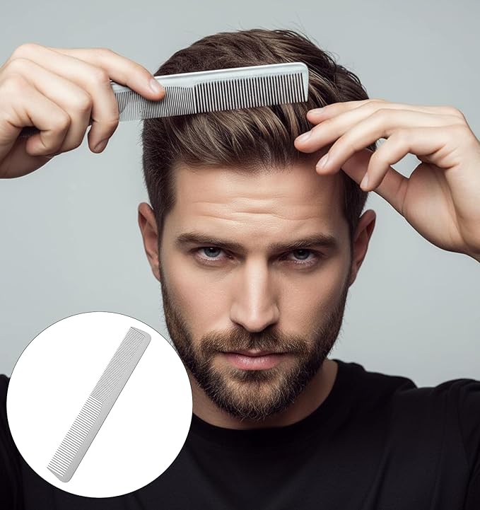 Metal Comb Set, 3Pcs Stainless Steel Fine Tooth Comb Thin Combs for Beard & Hair Care, Professional Barber Combs Set Unbreakable Teeth Design Anti-Static Heat Resistant, Suitable for Men Women