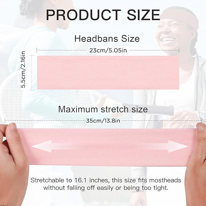 8 Pack Headbands for Women Non Slip - Stylish Sports Hair Bands for Women's Hair - Soft Cotton Cloth Stretchy Headbands for Women for Yoga, Outdoor Exercise Running