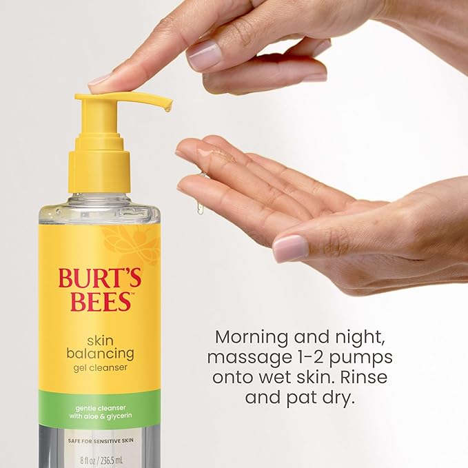 Burt's Bees Skin Balancing Gel Cleanser; Made for Normal to Combination Skin; Safe for Sensitive Skin; With Aloe, Glycerin and Cucumber Extract, 8 Fl. Ounces