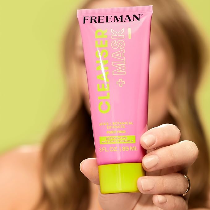 Freeman Cleanser + Mask, Moisturizing & Purifying Cream-To-Foam Face Wash, Multipurpose Skincare, Face Cleanser & Face Mask, AHA's & Botanical Extracts Facial Mask, 3 fl.oz./ 89 mL Tube, 1 Count