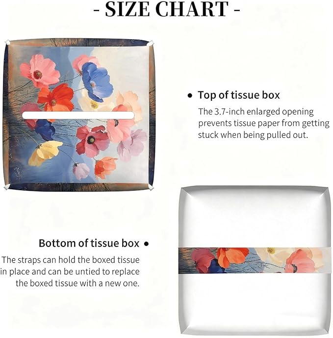 Floral Tissue Box Cover Leather Tissue Box Holder Square Facial Paper Organizer Dispenser for Bathroom Kitchen Bedroom Vanity Countertop Night Stands