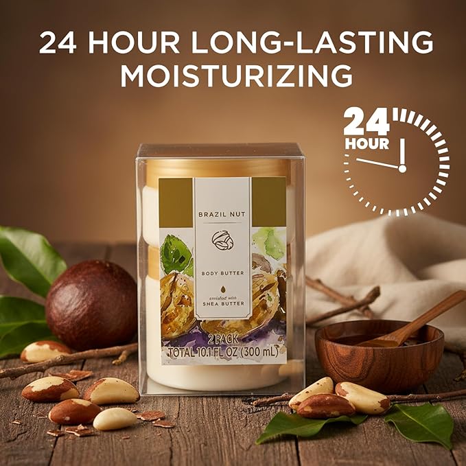 Princess Belle Brazil Nut Body Butter, Body Moisturizer for Dry Skin, Brazil Nut Body Care for Brazil Nut Skin, Body Butter for Women Smell Good, Brazil Nut Gift Set-2 Pack (3.4floz + 6.8 floz)