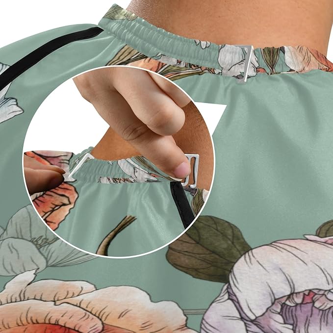 ALAZA Rose Peony Flower Vintage Barber Cape for Men Women, Waterproof Haircut Apron Beard Shaving Bib Hair Cutting Cloth 55 x 65 Inch