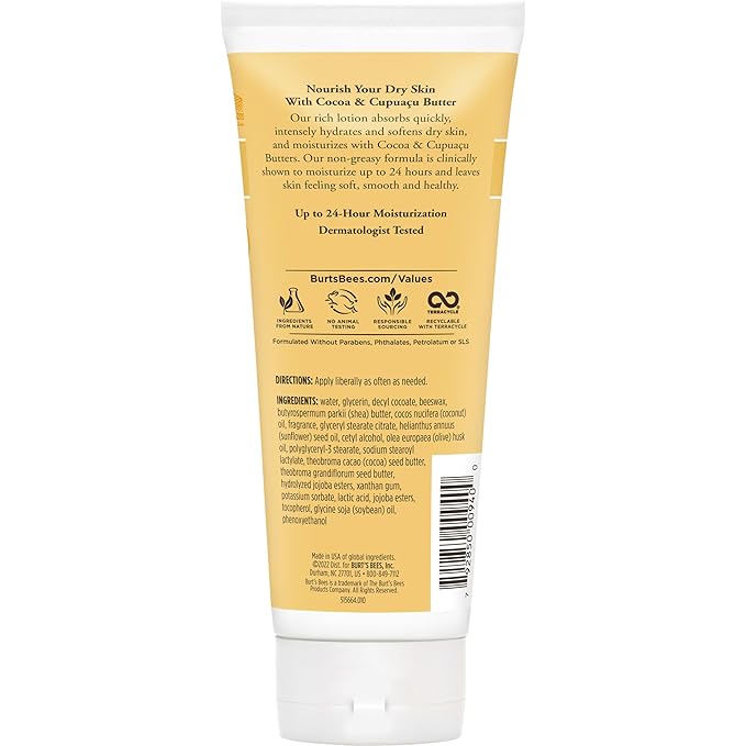 Burt’s Bees Butter Body Lotion for Dry Skin with Cocoa & Cupuaçu, 6 Oz (Package May Vary)