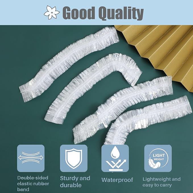100pk Disposable Shower Caps LARGE SIZE 50cm/20in Unisex Plastic Hair Caps for Deep Conditioning Shower Cap Reusable Waterproof for Women Men Thin Design