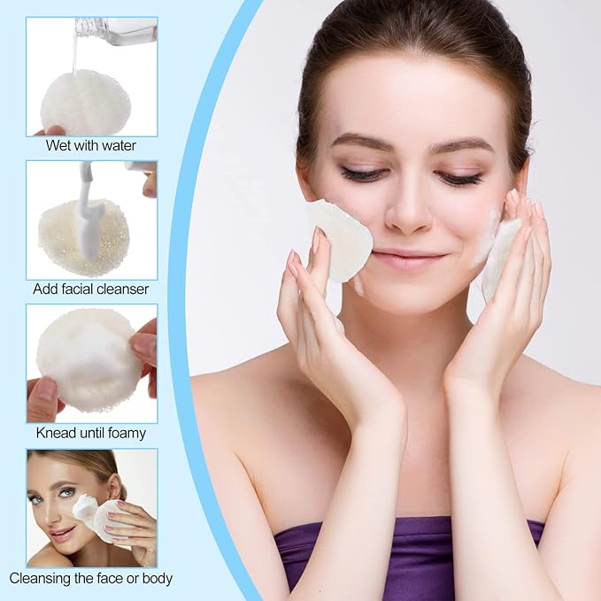 Bokon Loofah Exfoliating Face Pads 2.36 Inches Round Natural Loofah Sponge Body Face Scrubber Remove Dead Skin Facial Pad Bulk for Bath Shower Spa Skin Cleaning Women Men (100 Pcs,White)