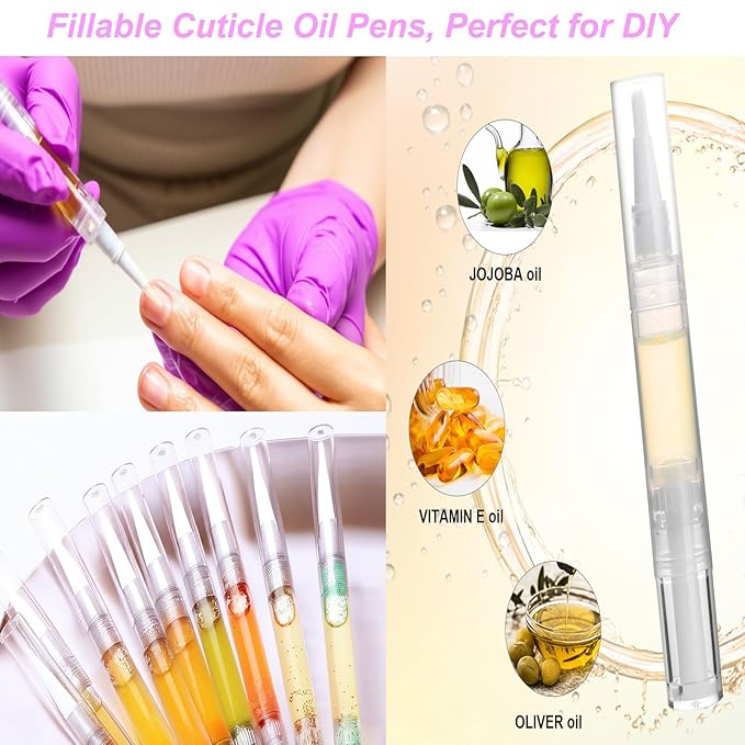 12 Pcs 3ml Empty Cuticle Oil Pens, Fillable Nail Oil Pen with Brush, Transparent Twist Pens, Lip Gloss Cosmetic Container