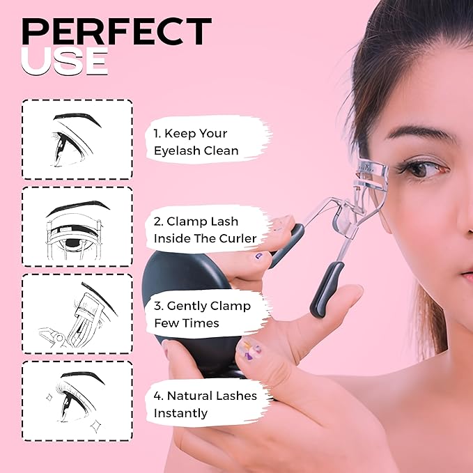 Eyelash Curler with Comfort Grip – Professional Stainless Steel Lash Curler with Soft Silicone Pads | No-Pinch, Long-Lasting Curl for All Eye Shapes | Ergonomic Handle Makeup Tool (Black)