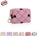 Mini Makeup Bag, Corduroy Small Cosmetic Bag for Purse with Ring Buckle, Travel Makeup Pouch for Lipsticks, Chapsticks, Coin, Earphone, Credit Card (Hearts-Pink)