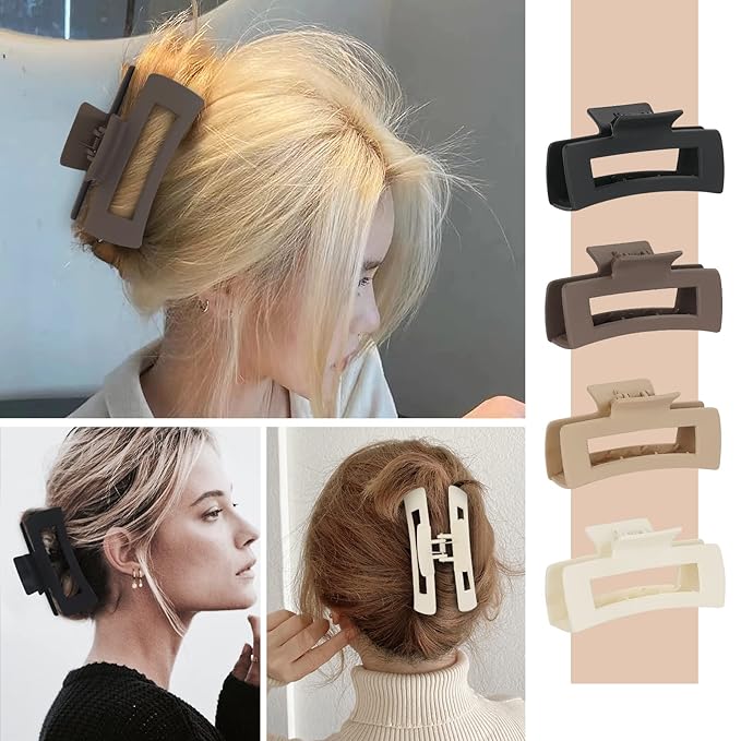 laxizar Claw Clip Hair Clip 8 Pack 4.3 Inch Rectangular Hair Clips for Women Girls Large Hair Jaw Clips Hair Clamps