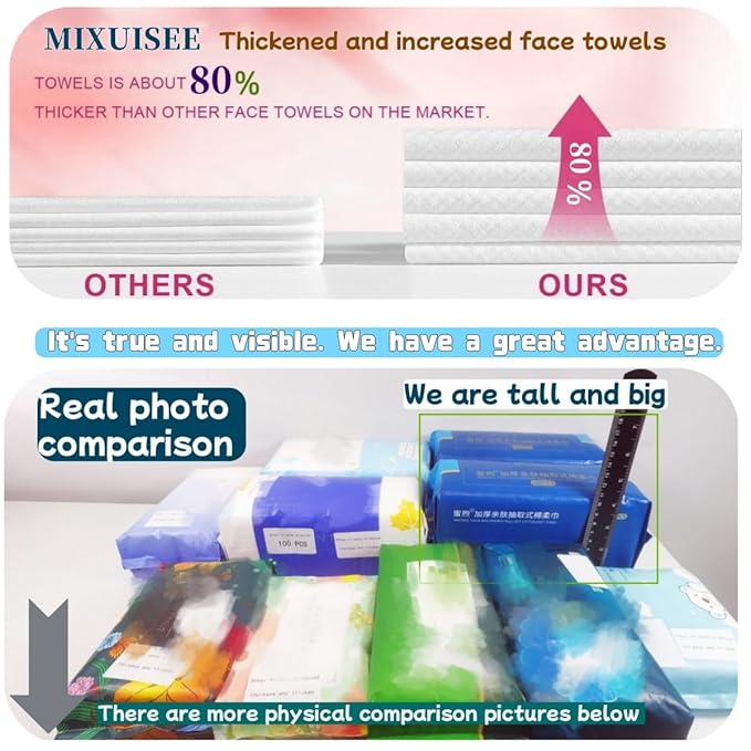 MIXUISEE◆thick and soft Face Towels.Disposable face towel.100% Cotton facial cloths.Super thick 150%. Suitable for makeup removal and cleansing.and applicable to sensitive skin(Extra thick 420 pieces)