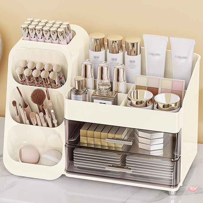 Large Capacity Makeup Organizer Countertop with Makeup Brush Holder for Vanity, Thickened Material, Bathroom Countertop Organizer Skin Care Perfumes Storage, Teen Girl Gifts for 13-25 Year