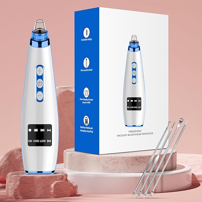 Blackhead Remover Pore Vacuum Upgraded Facial Pore Cleaner Electric Comedone Whitehead Extractor Tool-5 Suction Power,5 Probes,USB Rechargeable Blackhead Vacuum Kit for Women & Men