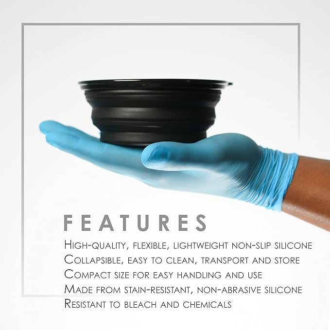 L3 - Level 3 Collapsible Tint Bowl - Use for Mixing, Dying, and All Coloring Needs - Resistant to Bleach and Chemicals - Compact Size for Easy Use (Black)