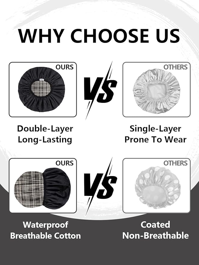Years calm Men Shower Cap Reusable Waterproof, Dual-Layer Design, Double-Sided Use,Protects Hair in Shower, Spa, Travel & Cooking, Adjustable Elastic for Comfortable Fit (Black Plaid, One Size)