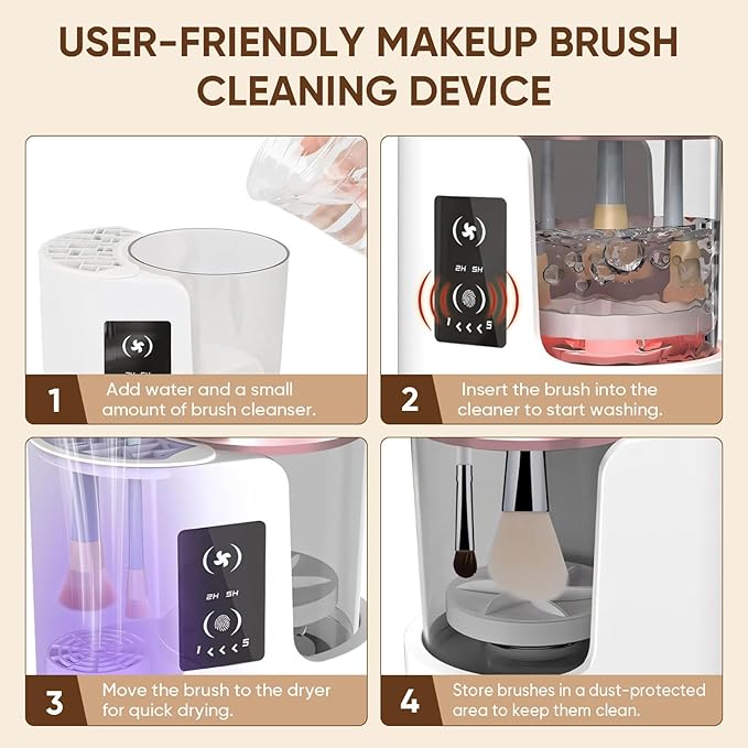 3-in-1 Electric Makeup Brush Cleaner with Dryer & Holder–Automatic USB Cleaning Machine for All Makeup Brush Sizes, Portable Quick-Dry Tool for Cosmetic Brushes