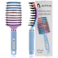 Boar Bristle Hair Brush Set of 2, HIPPIH Wet & Dry Hair Brushes Made by Fine Natural Boar Hair Can Adds Shine and Smoothing, Detangling Hairbrush for Women, Men & Kids' Long Curly Thick Hair