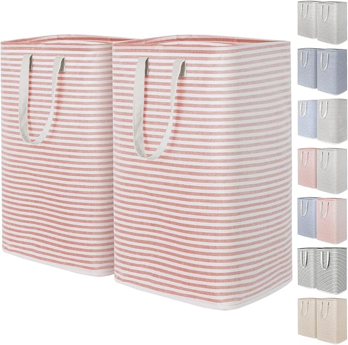 Lifewit 2 Pack Laundry Basket 80L Each, Collapsible Clothes Hamper with Reinforced Handles, Freestanding Waterproof Design for Bedroom and Laundry Room, Pink 160L Total