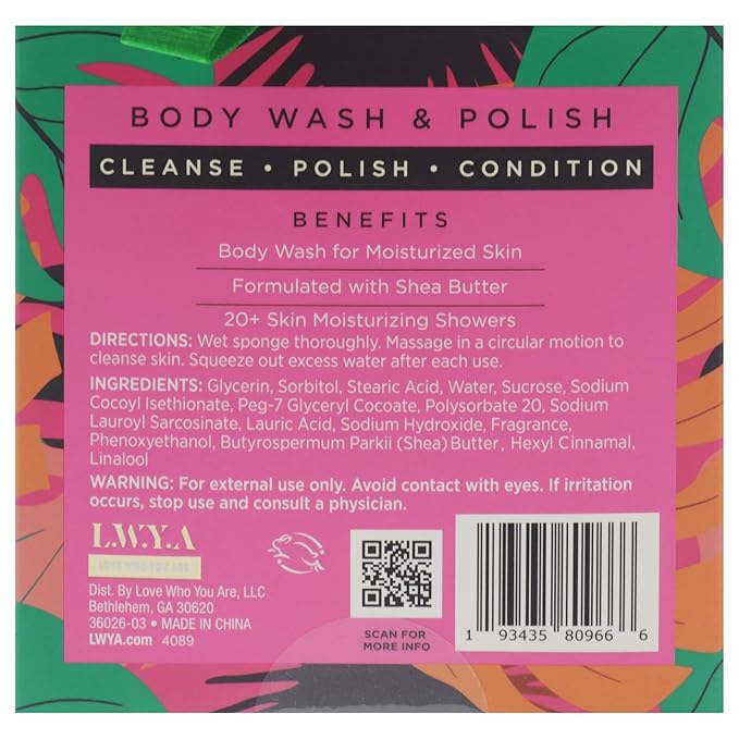 LWYA Berry Licious Tropics Body Wash and Polish - Exfoliating Body Scrubber with Loofah Sponge - Shower Sponges for Women - Tropical Berry - 3 oz