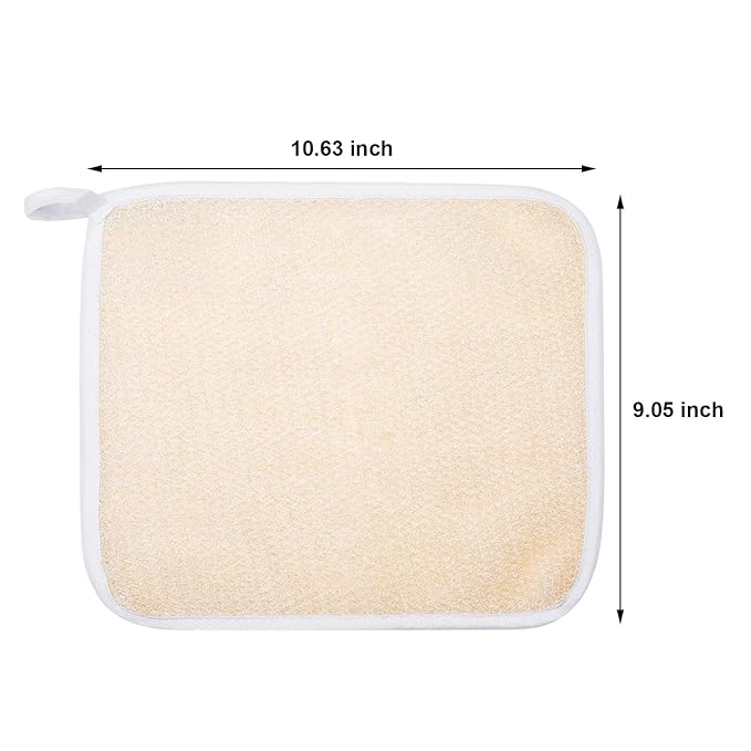 Tatuo 5 Pcs Exfoliating Face and Body Wash Cloths Towel Weave Bath Exfoliating Scrub Massage Bath Cloth for Women and Men, 10.63 x 9.05 Inch(Beige Edge)