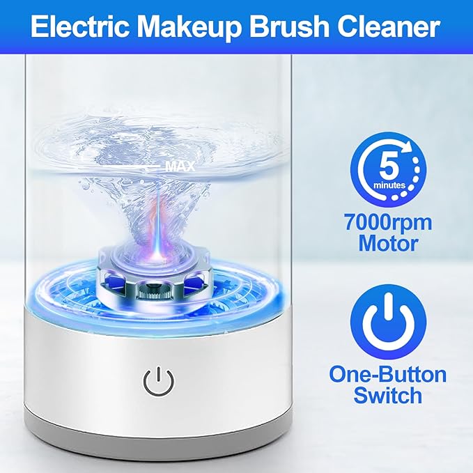 Electric Makeup Brush Cleaner Machine, Efficient Makeup Brush Cleaner for All Brush Types, Keeps Brushes Hygienic and Skin Healthy，1 Pack - White