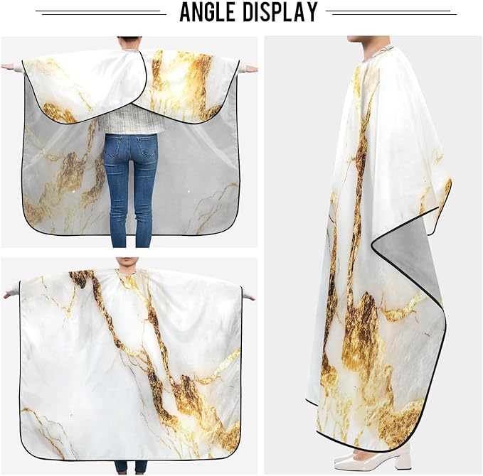 White Gold Marble Professional Barber Cape with Adjustable Neckline, Waterproof Hairdressing Salon Cape for Men Women Kids - 65" x 55" Beard Apron Shaving Kits for Salon and Home Use