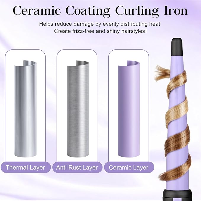 Hair Curling Iron, Tapered Curling Wand, Professional 0.5-1Inch Ceramic Hair Curler Wand with Heat-Resistant Glove, Dual Voltage