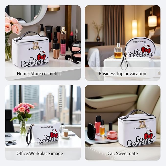 Vimanllie Travel Makeup Bag Large Cosmetic Bags with Brush Holder,White Waterproof 3PCS Portable Cosmetic Case for Women,Toiletry Bag for Skincare&Beauty Tools for Her