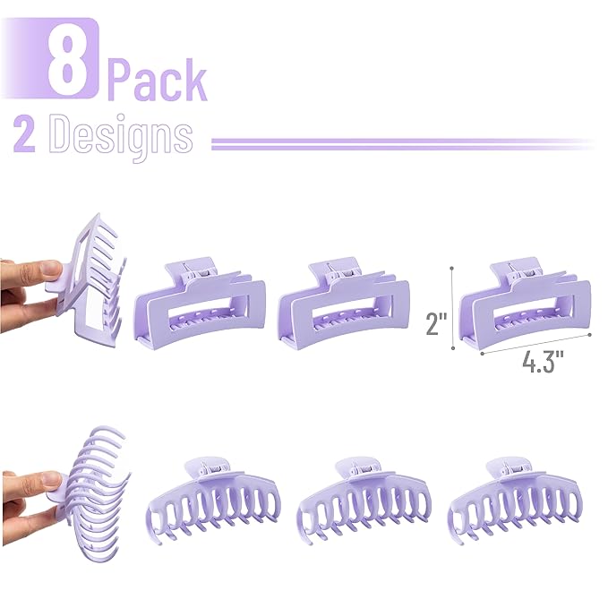 Ms. Pen- Large Hair Clips for Women, 4.3 Inch, 8 Pack, Purple, Hair Claw Clips for Women
